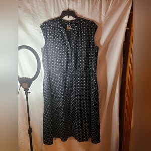 Anne Klein Dress Black & White Polkadot Sleeveless Dress With Pockets Size 1